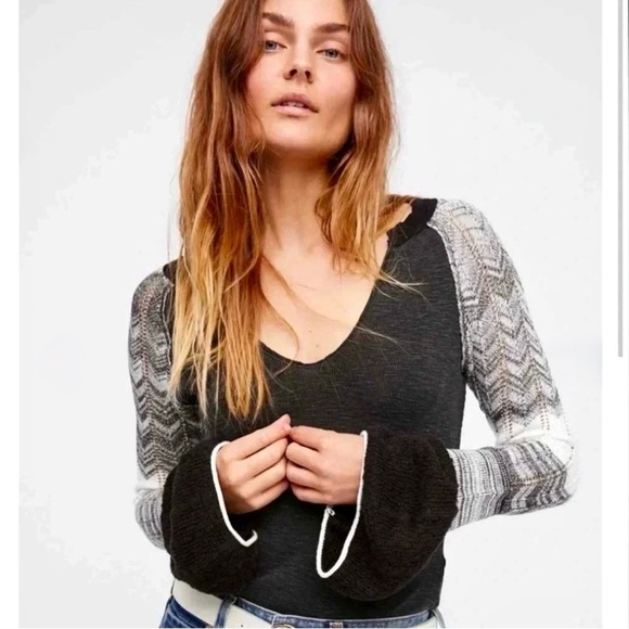 Free People Black and Gray Knit Top - Picture 3 of 6